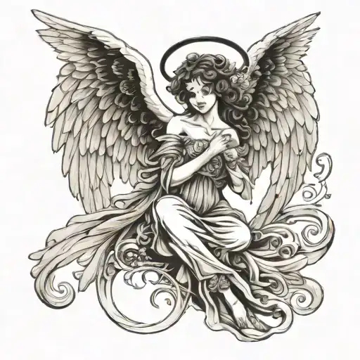 Black Coloured Angel With Wings Shadowing Beutiful