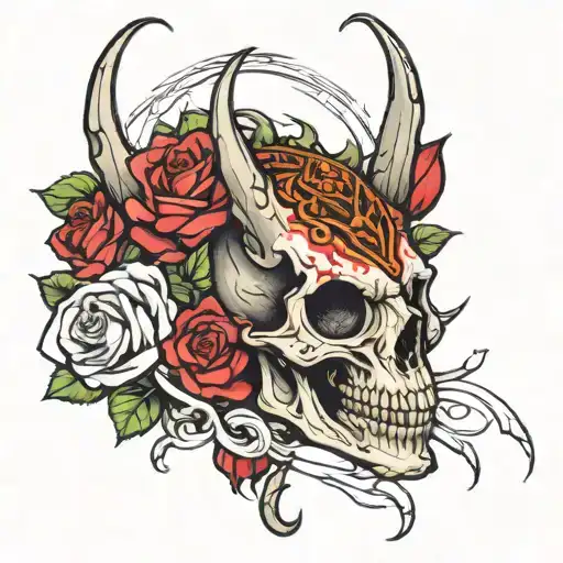 Dragon Skull And Roses