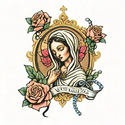 Virgin Mary And Rose With Rosary