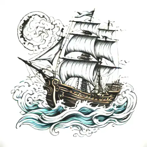 An Old 1800 Ship On The Ocean