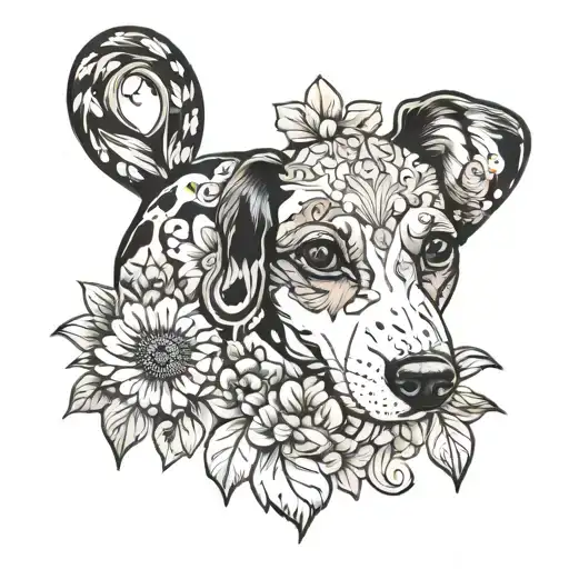 Dashchund Piebald Black White And Tan With Black Ticking Floral Female