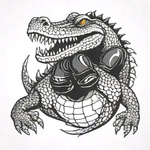 Black And White Crocodile With Boxing Gloves