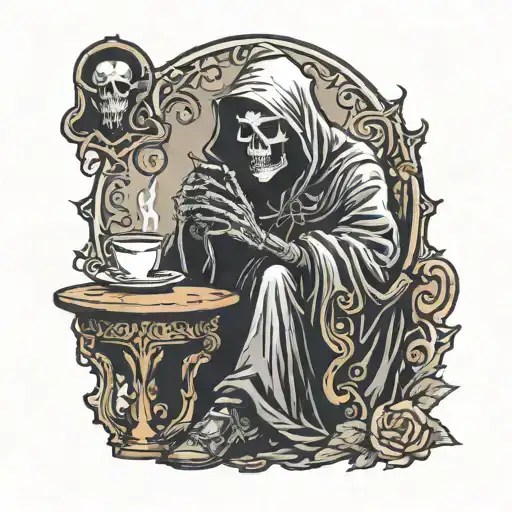 Grim Reaper Sitting Down To Have Coffee