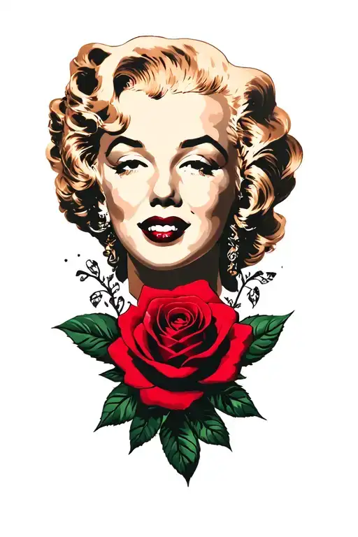 Marilyn Monroe Face With Red Rose In Hair Surrounded