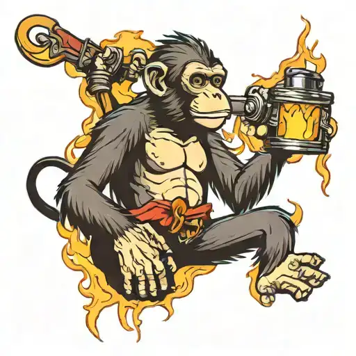 Monkey Holding Lighting Bolt Dumpster Fire Flames