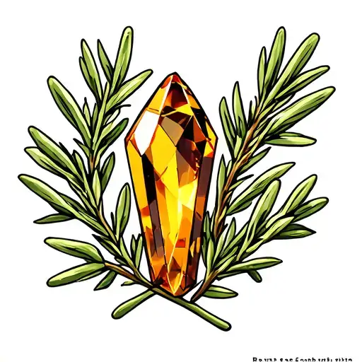 Amber Crystal And A Sprig Of Rosemary