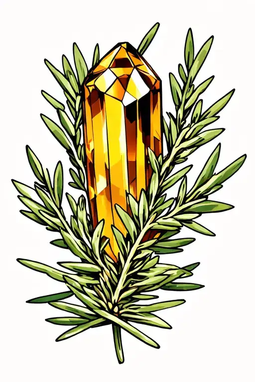 Amber Crystal And A Sprig Of Rosemary