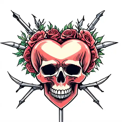 Skull Lollipop Stabbing Heart Shape