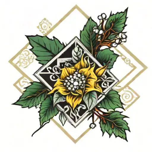 Fir Branches And Trollius Eith Card Diamonds