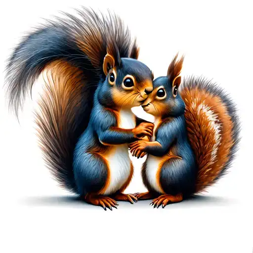 Mother And Daugther Squirrels Hugging Each Other