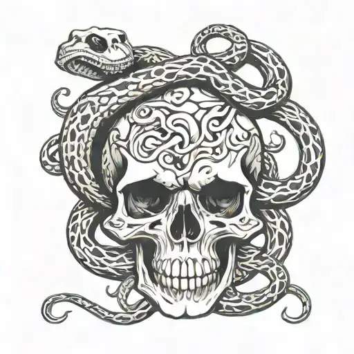 Skull And Snake Intertwined