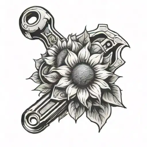 Wrench With Sunflower And Shotgun Shells