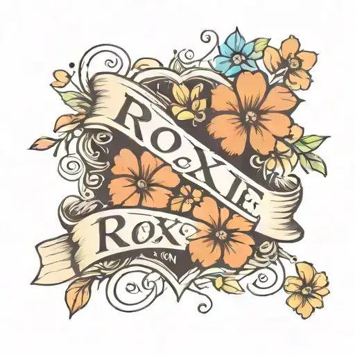 Dog Paw Print With Flowers And Name Roxie In Cursive