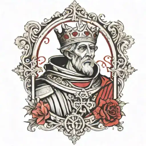King Baldwin Iv With Cross Red And Black Ink