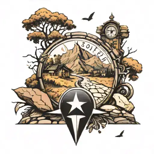 Stone Road Leading Home With Small Compass Tattoo Idea