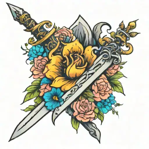 Sword Surrounded By Flowers