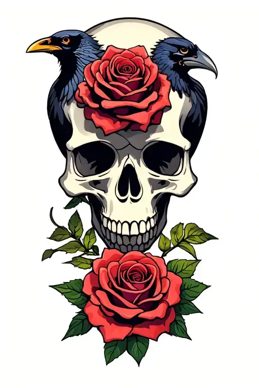 Skull Ravens Roses Growing