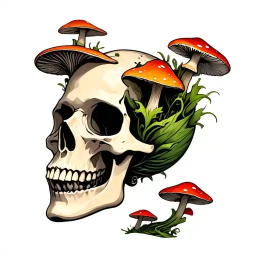 Morphed Organic Skull With Mushrooms Growing