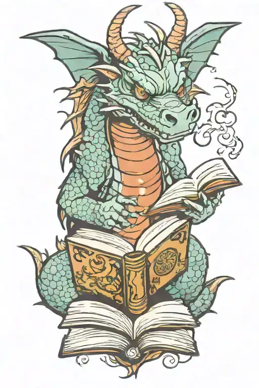 Dragon Reading A Book Open