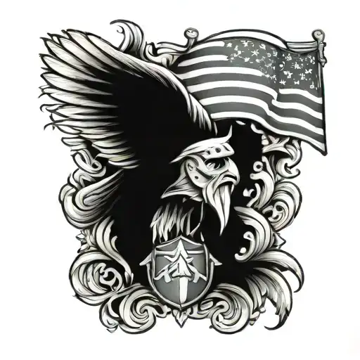 German Style Tattoo Featuring American Patriotism Gray Scale