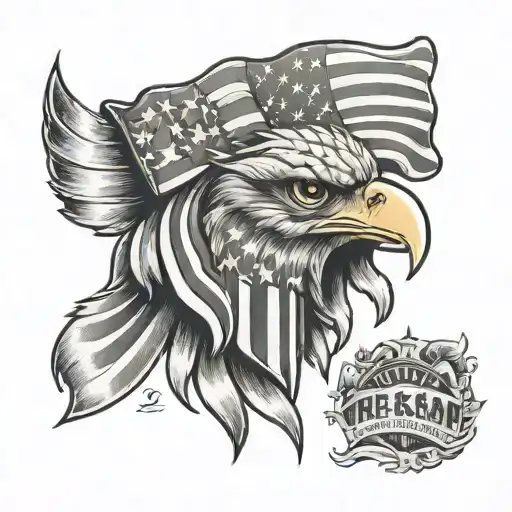 German Style Tattoo Featuring American Patriotism Gray Scale