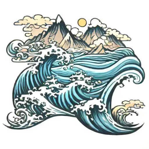 Ocean Waves And Mountains
