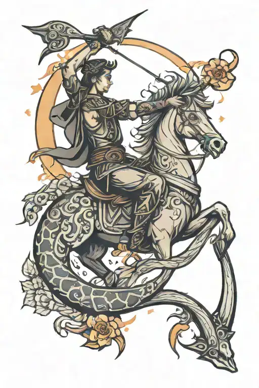 Sagittarius With Fire And Snake With Crescent Moon