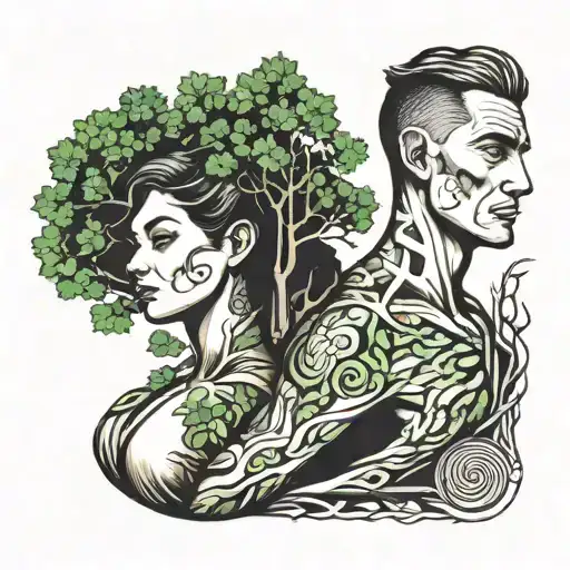 Man And Woman Turning Into Tree
