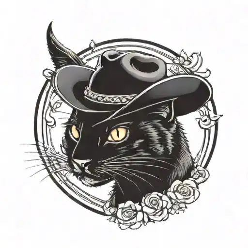 Black Cat Head With Cowboy Hat