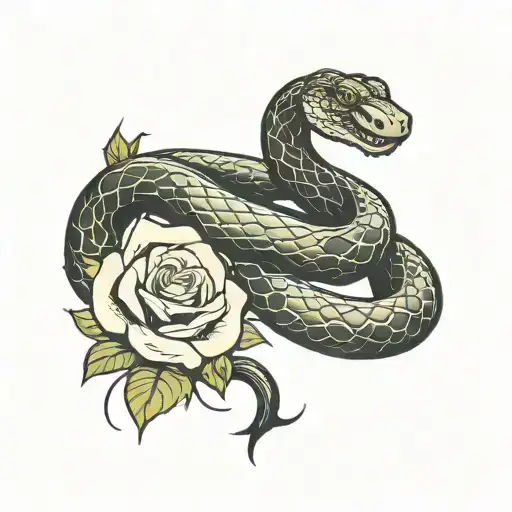 Snake And Rose Intertwined