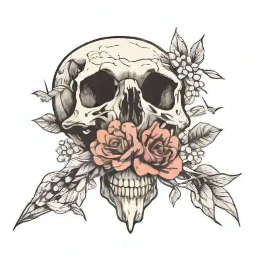 Bird Skull And Flowers