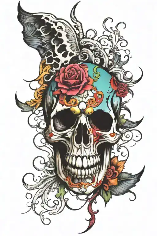 Half Skull And Half Alive With A Lot Of Colors
