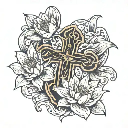 Cross With Water Lily Flowers