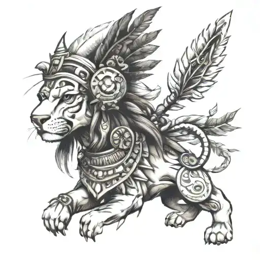 Sketch Aztec Femal Warrior With A Lion Headdress