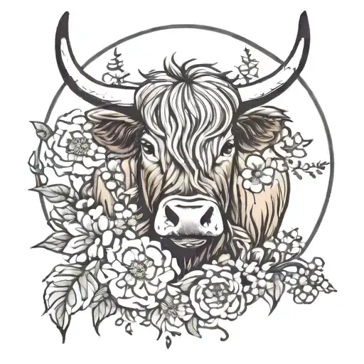 Highland Cow Moon And Flower