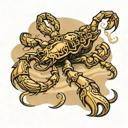 Emperor Scorpion On Sand With Smoke Skulls