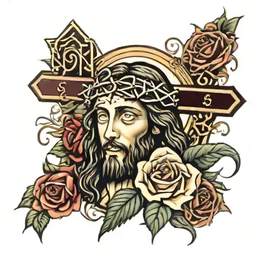 Jesus Christ And The Cross With Roses