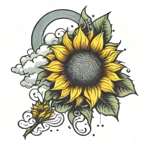 Bright Sunflower With Rain Clouds Behind Distance