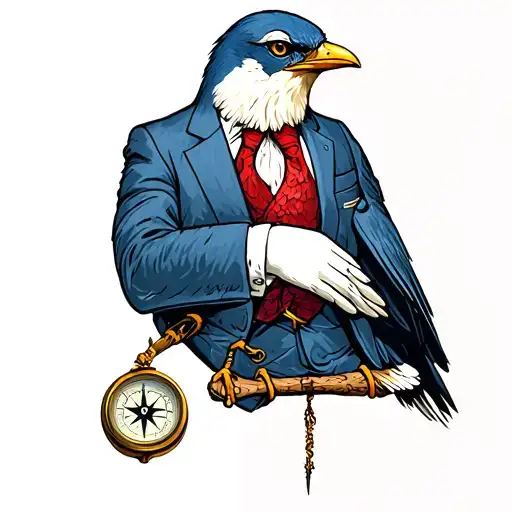 Bird Dressing In A Suit Holding A Compass