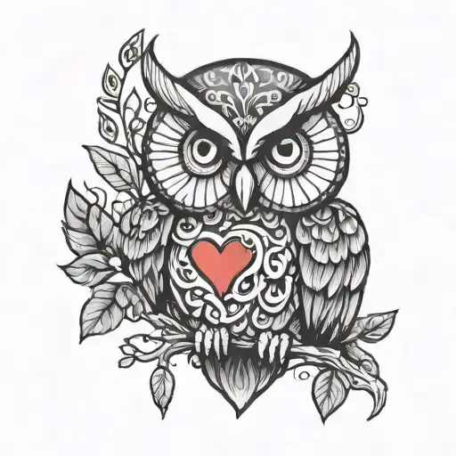 Wise Owl Holding A Heart Intertwined