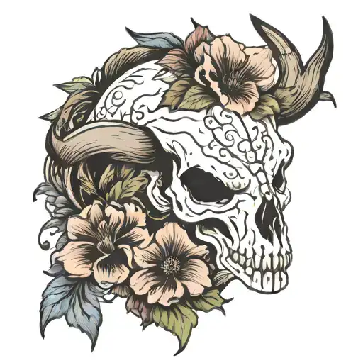 Bull Skull Made Of Poppy Flowers