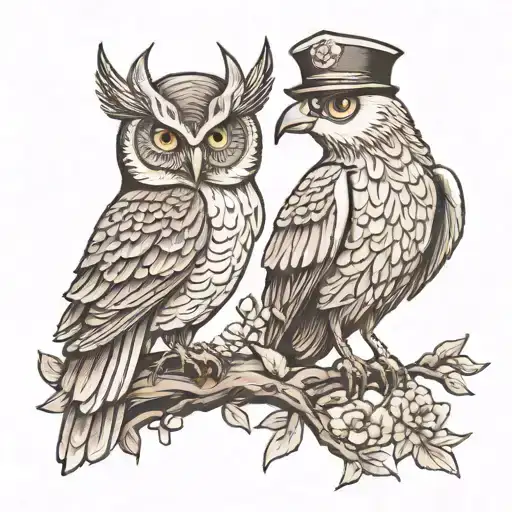 Owl And Heron On Head Of Owl