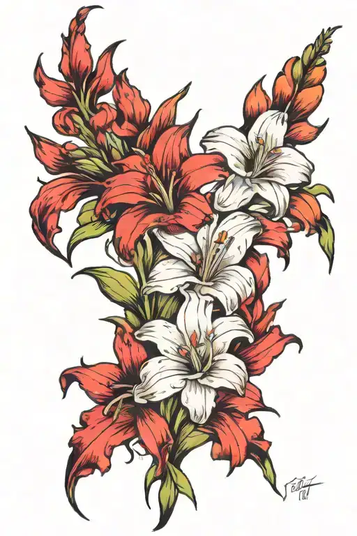 Gladiolous And Daisy Flowers Growing