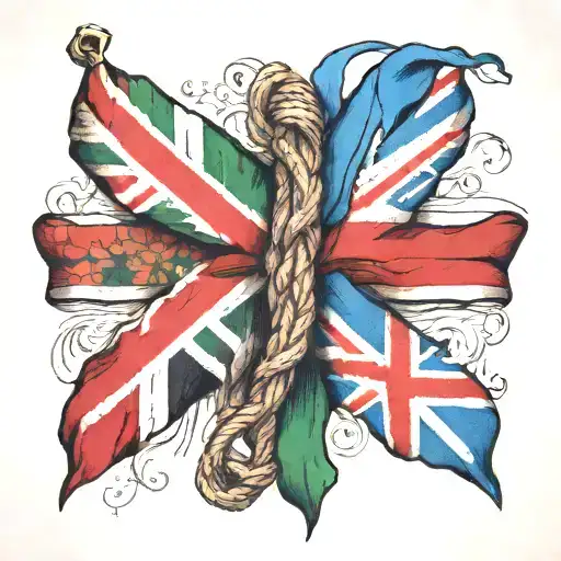 Italian And Uk Flags Knotted Together Like A Medieval Symbol