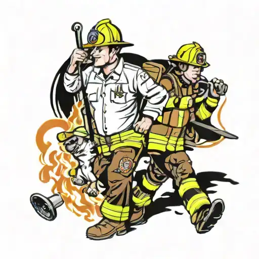 Fireman With His Dad Also Fireman Walking