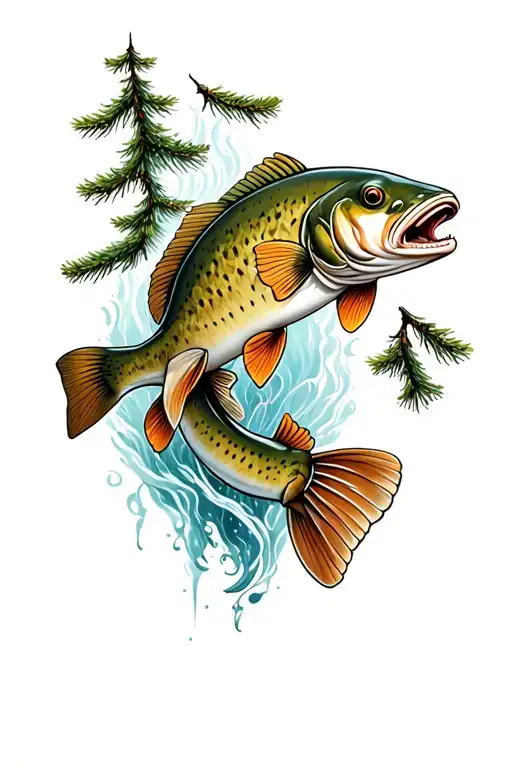 Pine Tree And Trout Jumping
