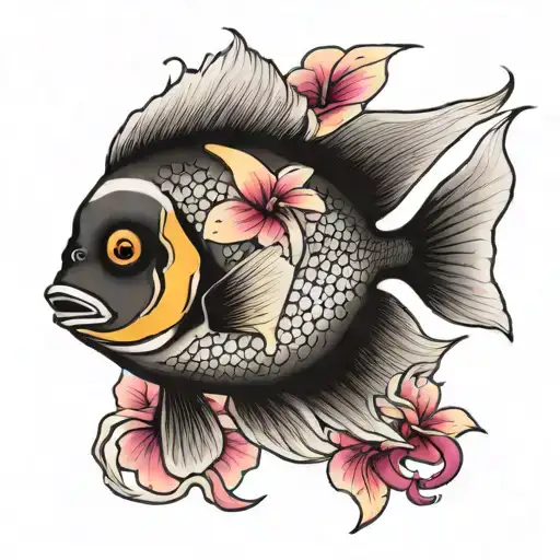 Angel Fish With An Orchid Flowers