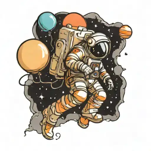 Astronaut Holding A Helium Balloon Floating