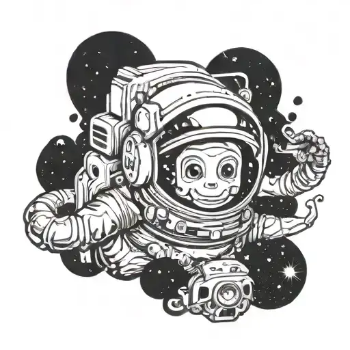 Astronaut Helmet Close Up With Aliens And Nirvana Smiley Face In Reflection