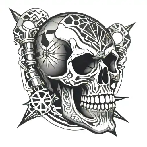 Skull With Geometric Pattern And Welding Torches Crossed In The Back Round